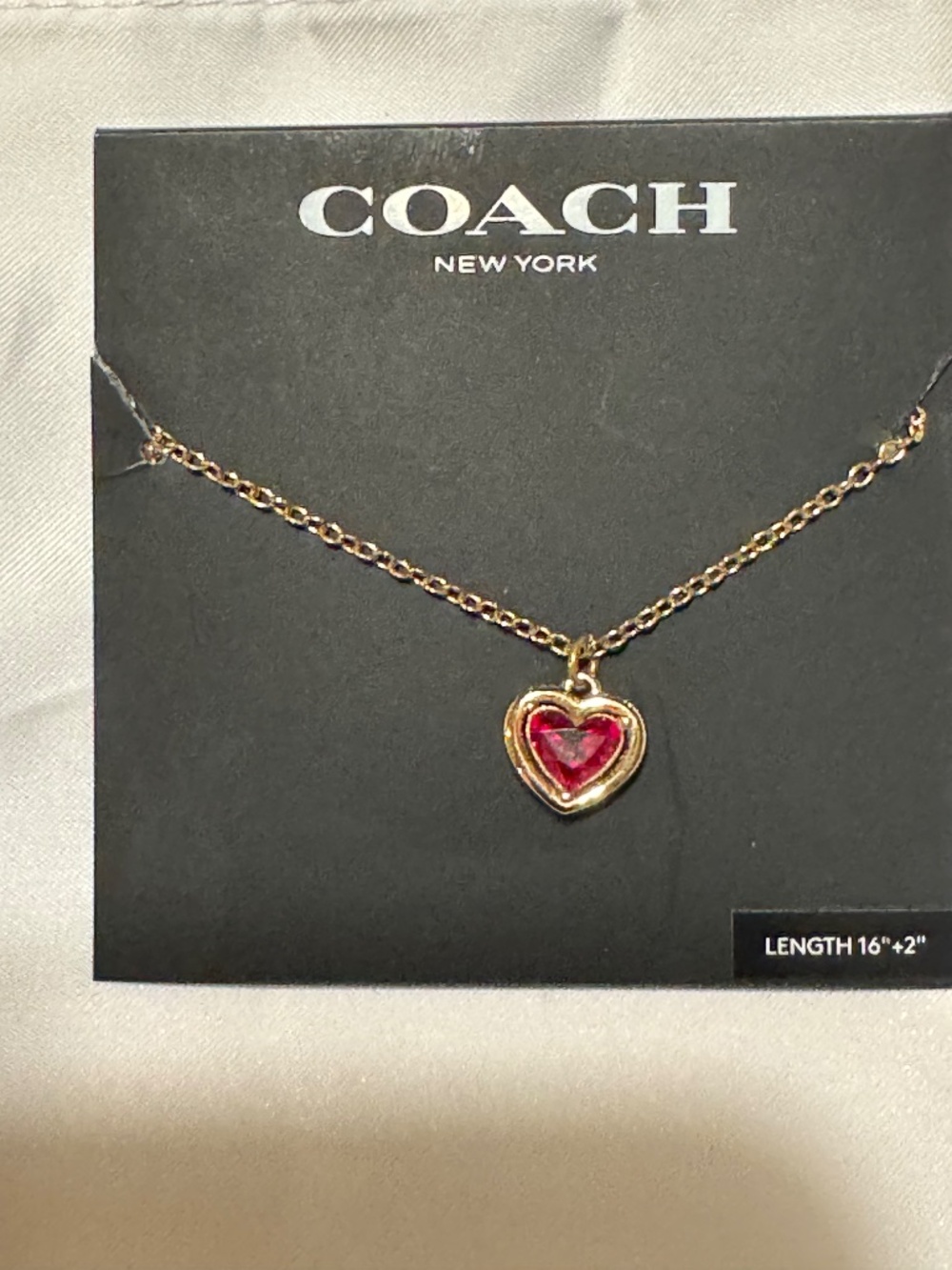 COACH NWT Red Crystal Halo Heart Pendant Necklace - Picture 2 of 5